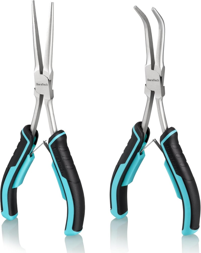 DURATECH 2PCS 7" Long Reach Needle Nose Pliers Set, Long Nose Pliers & Bent Nose Pliers, Small Needle Nose Pliers for Jewelry Making, Wire Wrapping, Wire Bending and Object Gripping on Narrow Space - Image 1